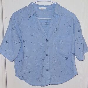 No comment Blue Eyelet Button-Up Shirt